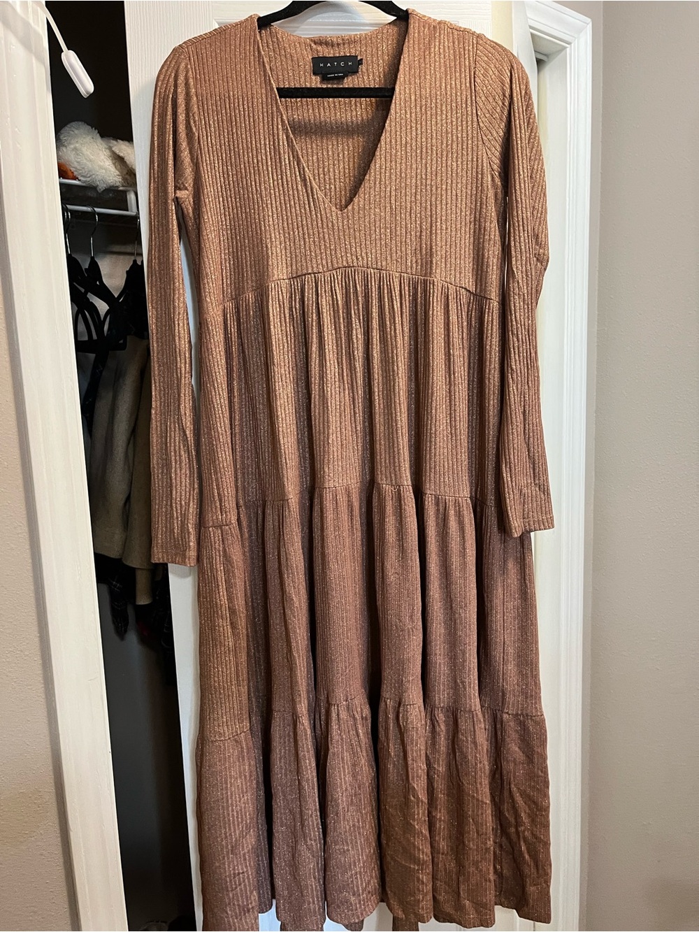 Hatch Maternity Brown and Gold Maxi Dress